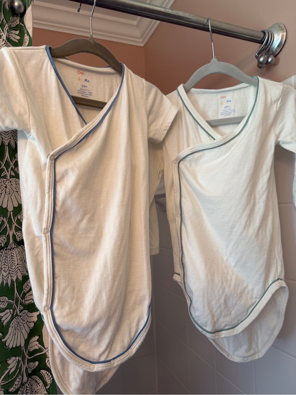 Organic Cotton Wrap Bodysuit Set with Blue and Pale Green Trim